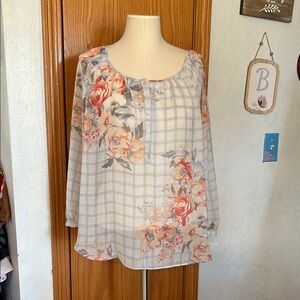 LC Lauren Conrad Blue & Pink Floral Blouse
